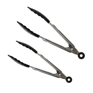 Set of 2 Grilling Cooking Tongs Small 9-Inch & Large 12-Inch Stainless Steel